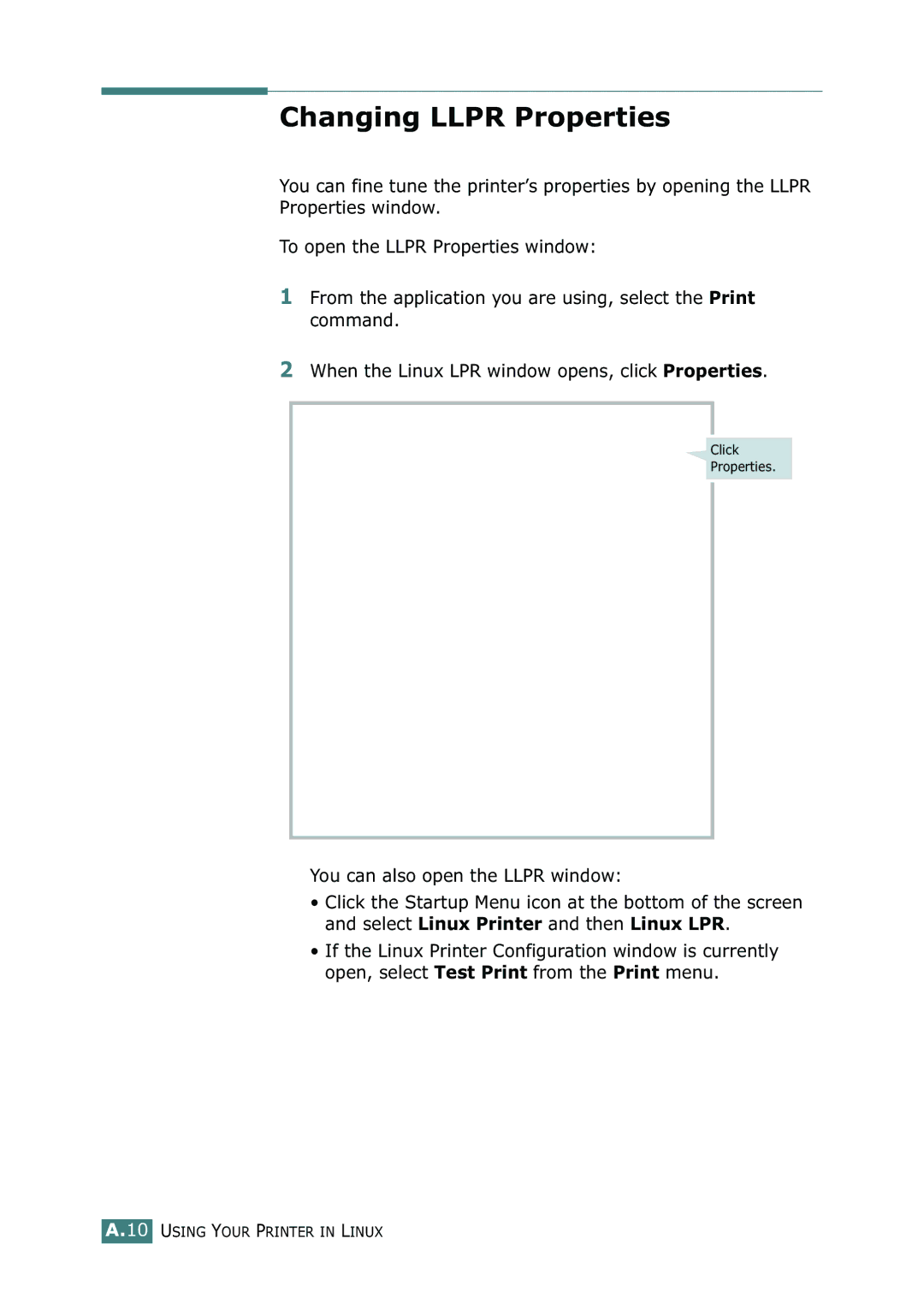 Samsung 500N setup guide Changing Llpr Properties 