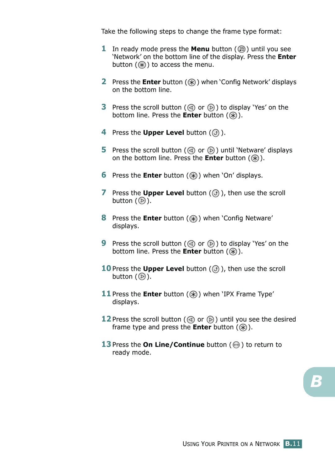 Samsung 500N setup guide Using Your Printer on a Network B.11 