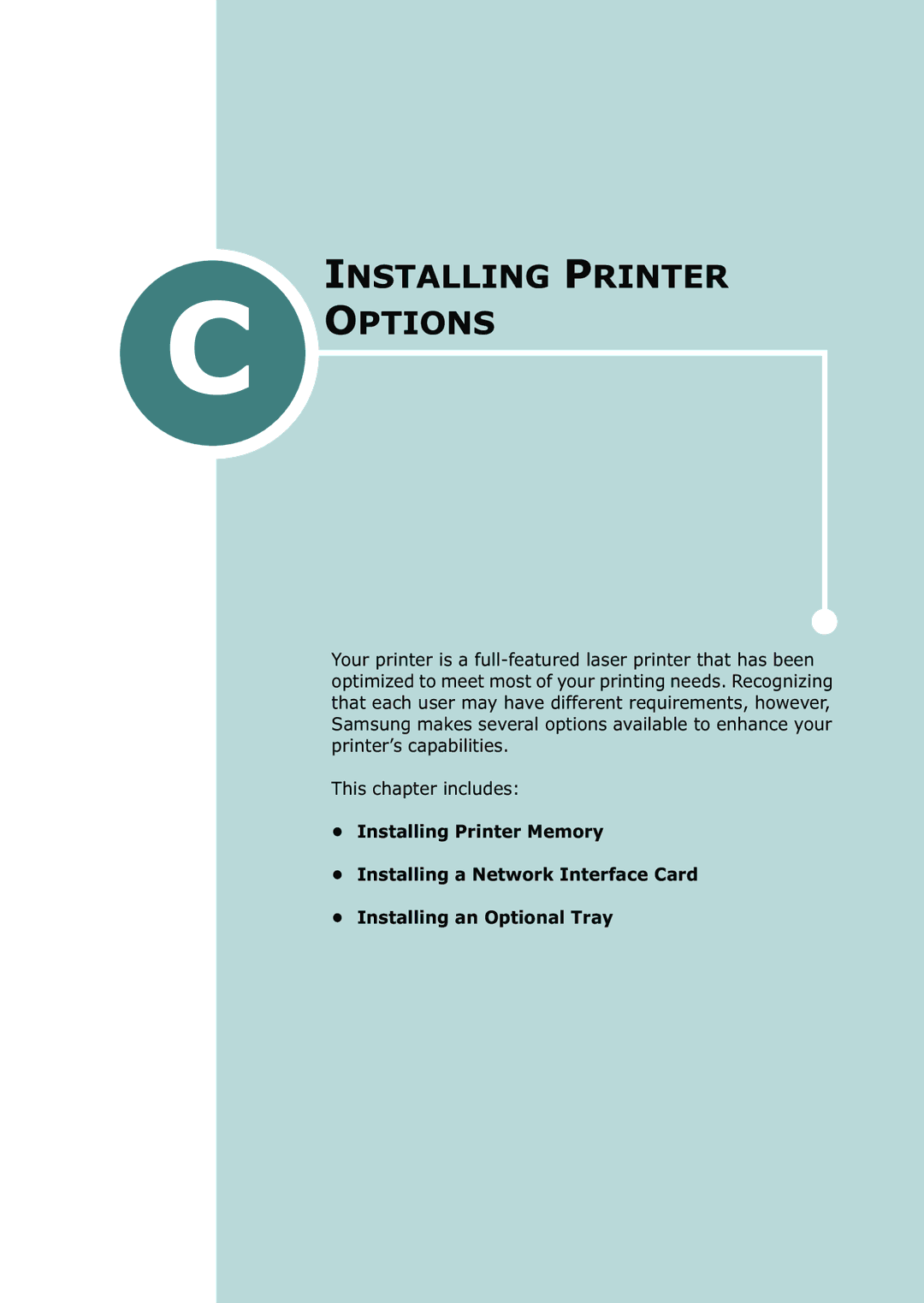 Samsung 500N setup guide Installing Printer Options 