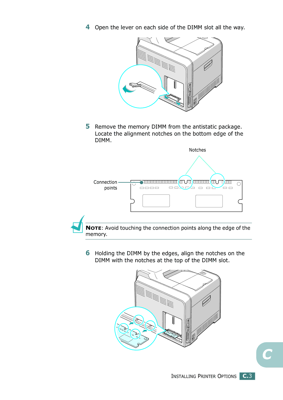 Samsung 500N setup guide Installing Printer Options C.3 