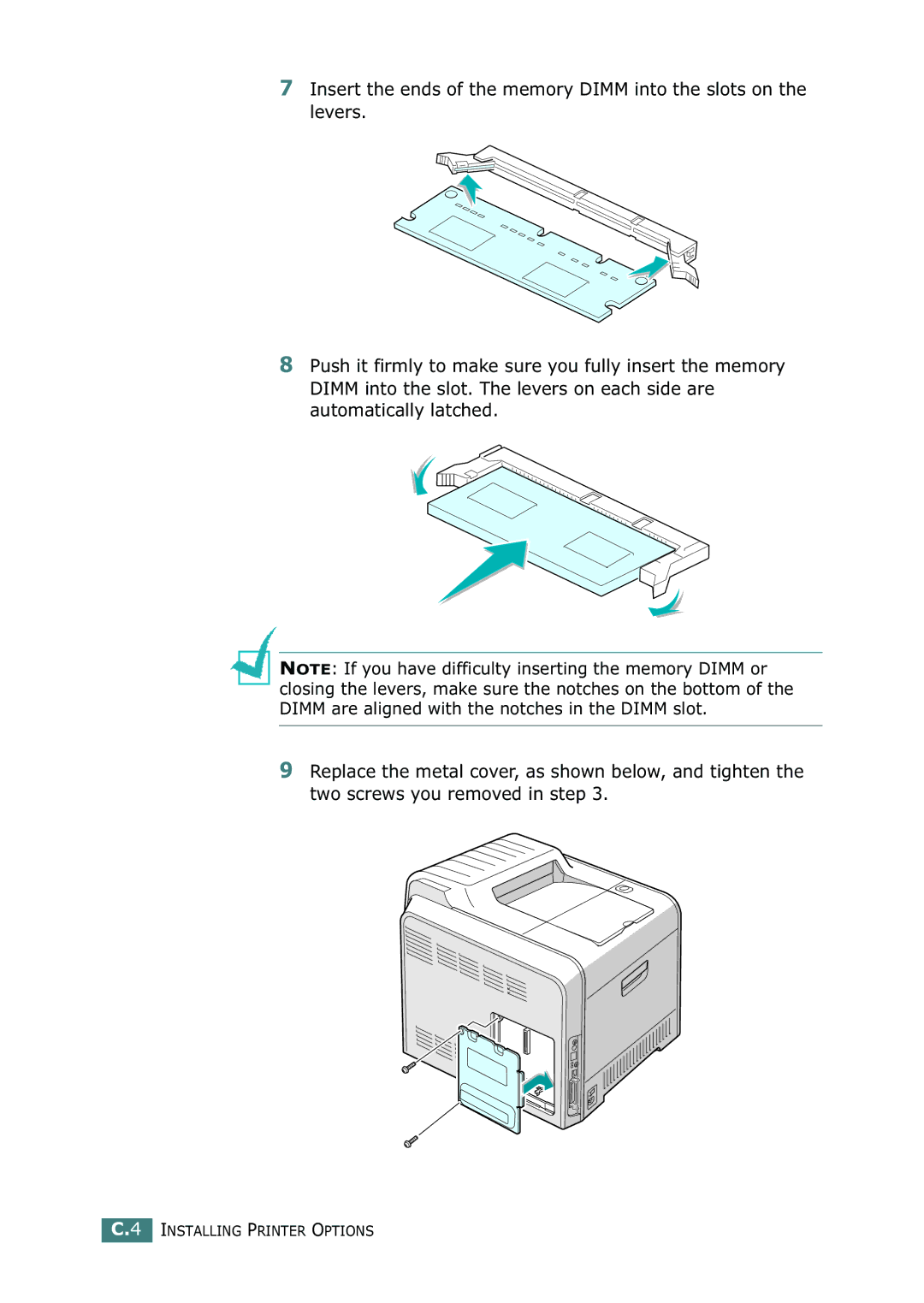 Samsung 500N setup guide Installing Printer Options 