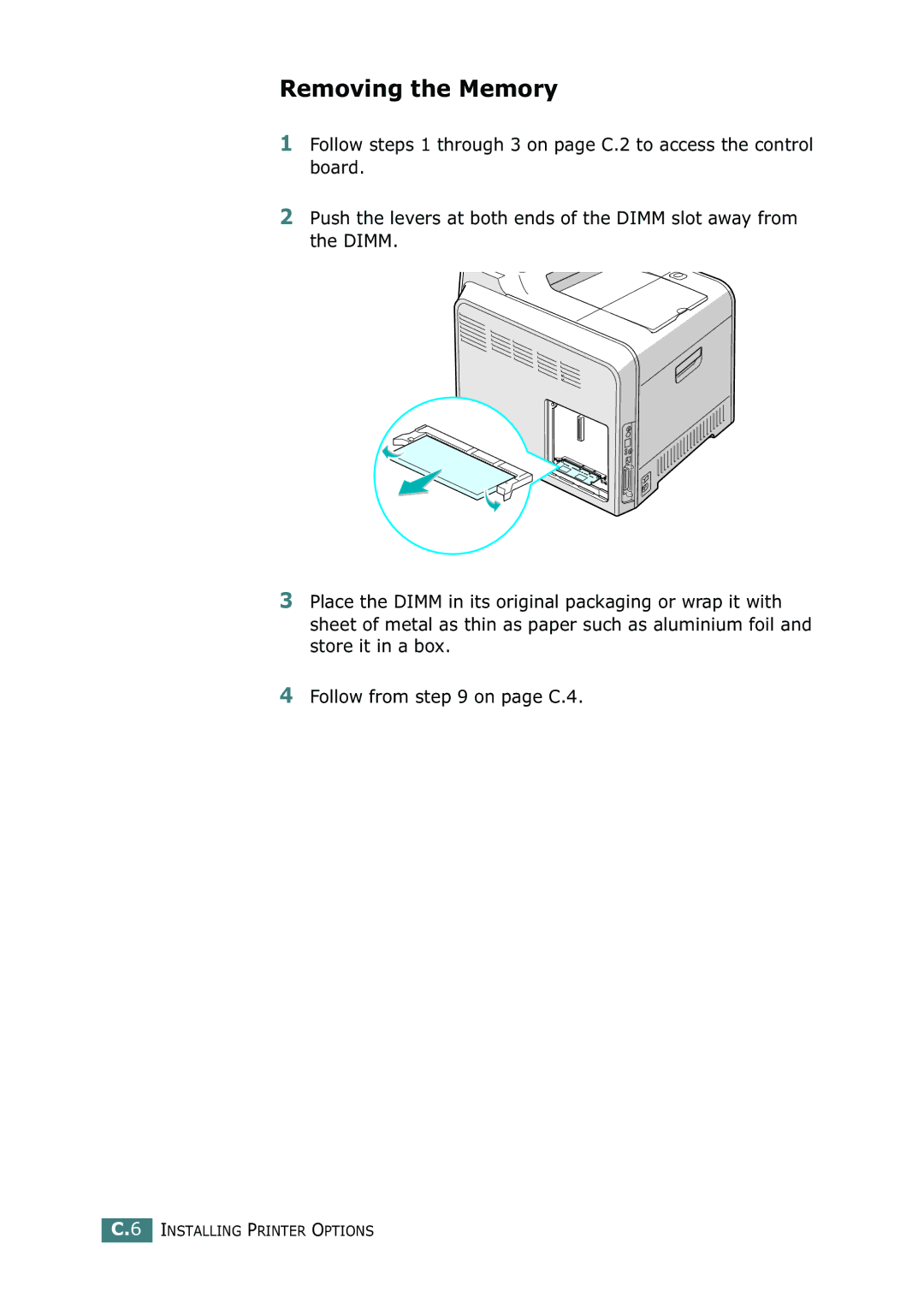 Samsung 500N setup guide Removing the Memory 