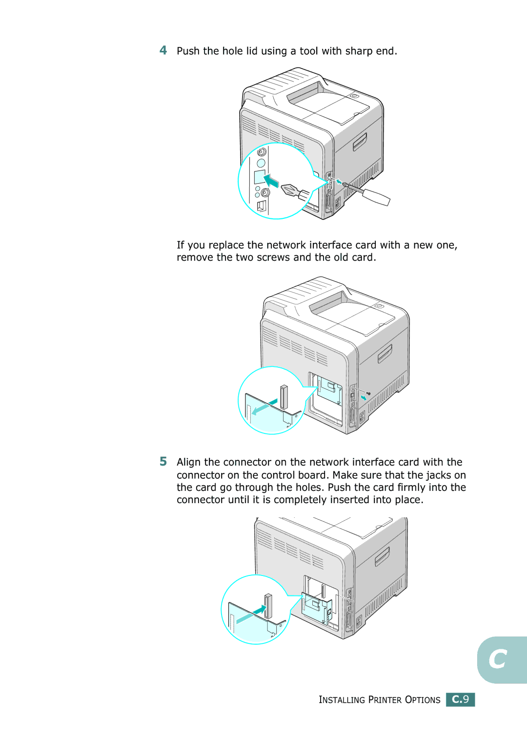 Samsung 500N setup guide Installing Printer Options C.9 