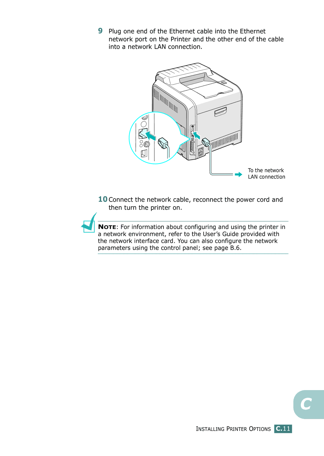 Samsung 500N setup guide Installing Printer Options C.11 