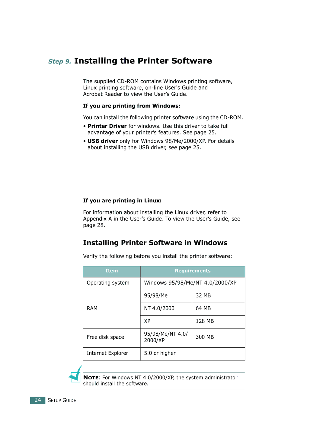 Samsung 500N Installing the Printer Software, Installing Printer Software in Windows, If you are printing from Windows 