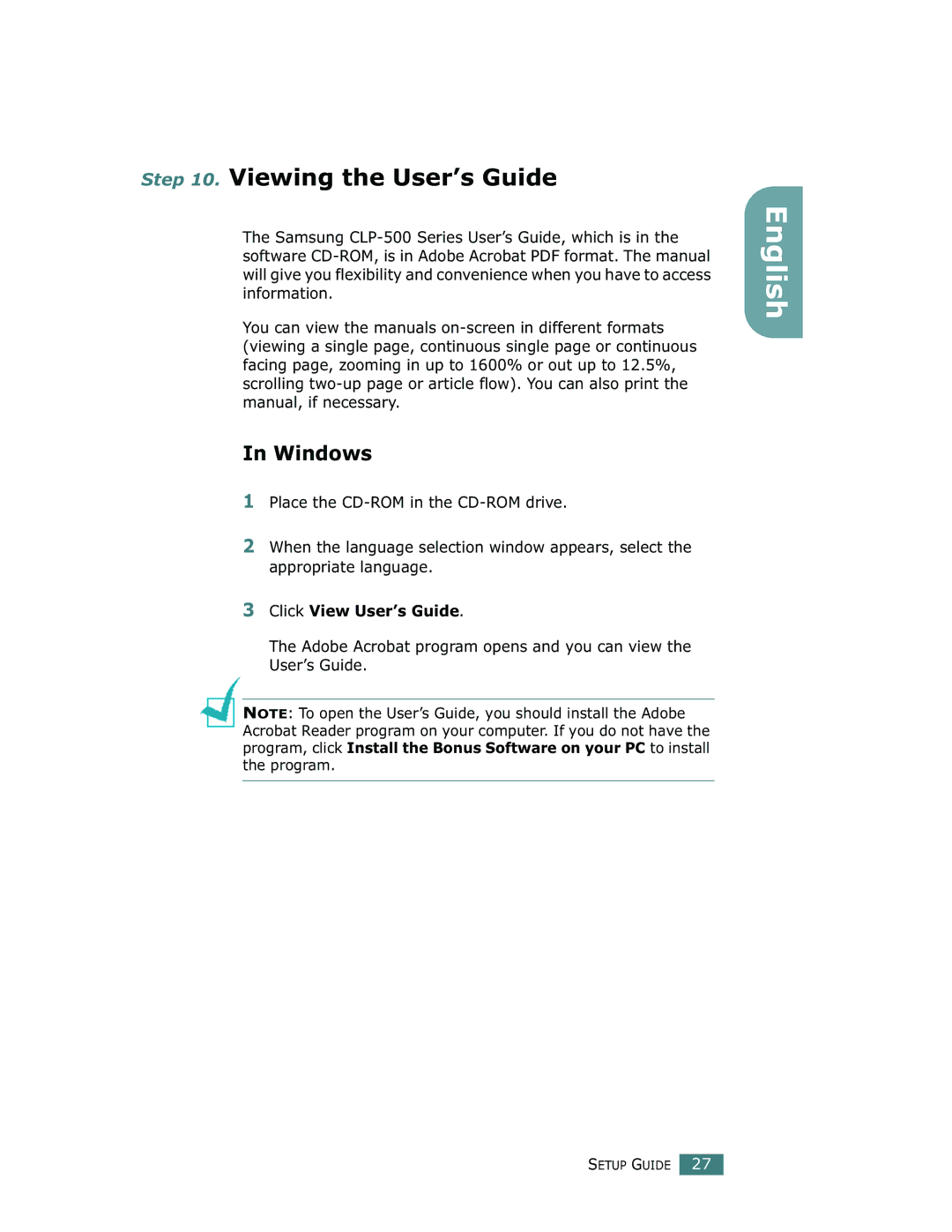 Samsung 500N setup guide Viewing the User’s Guide, Windows, Click View User’s Guide 