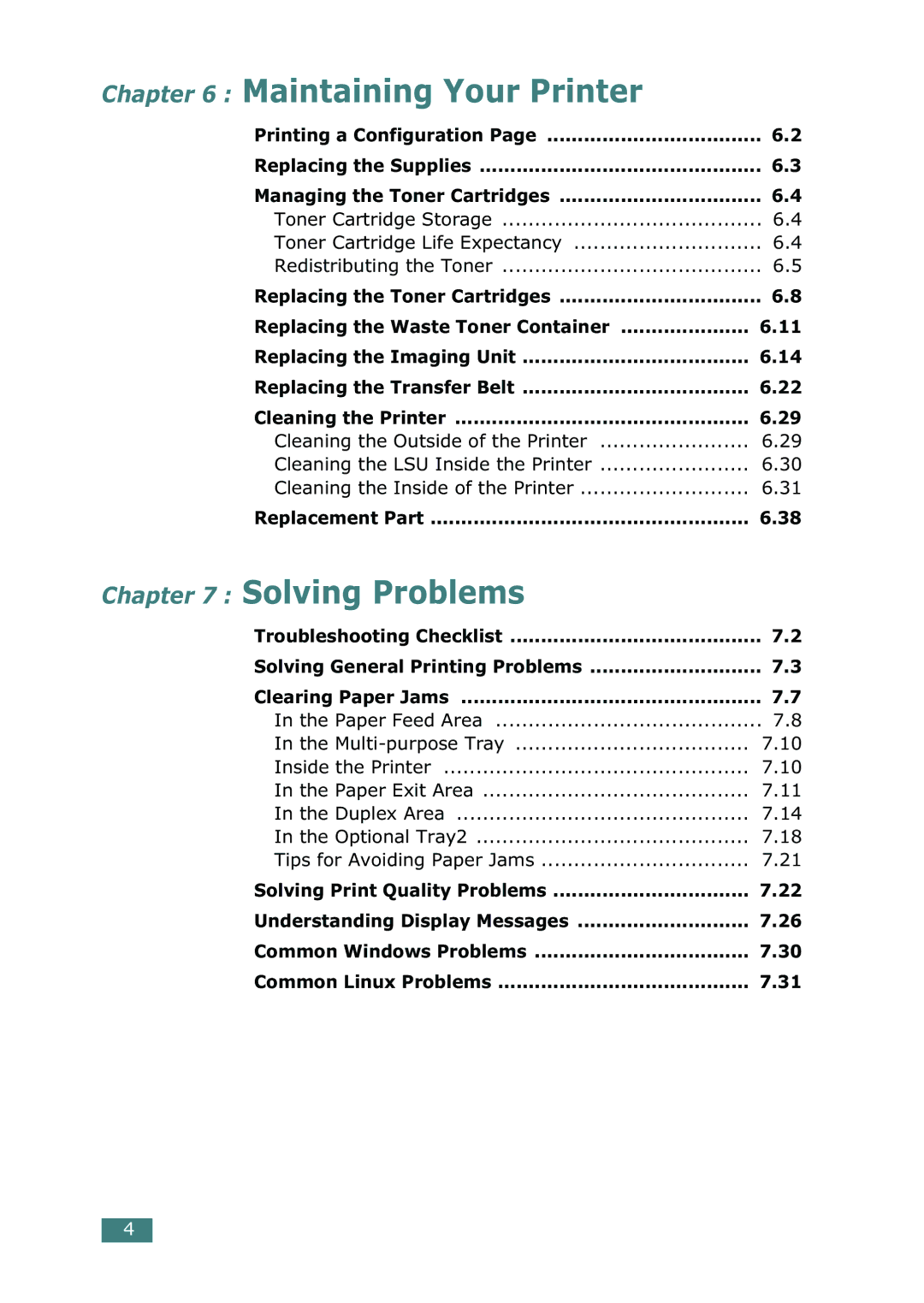 Samsung 500N setup guide Maintaining Your Printer 