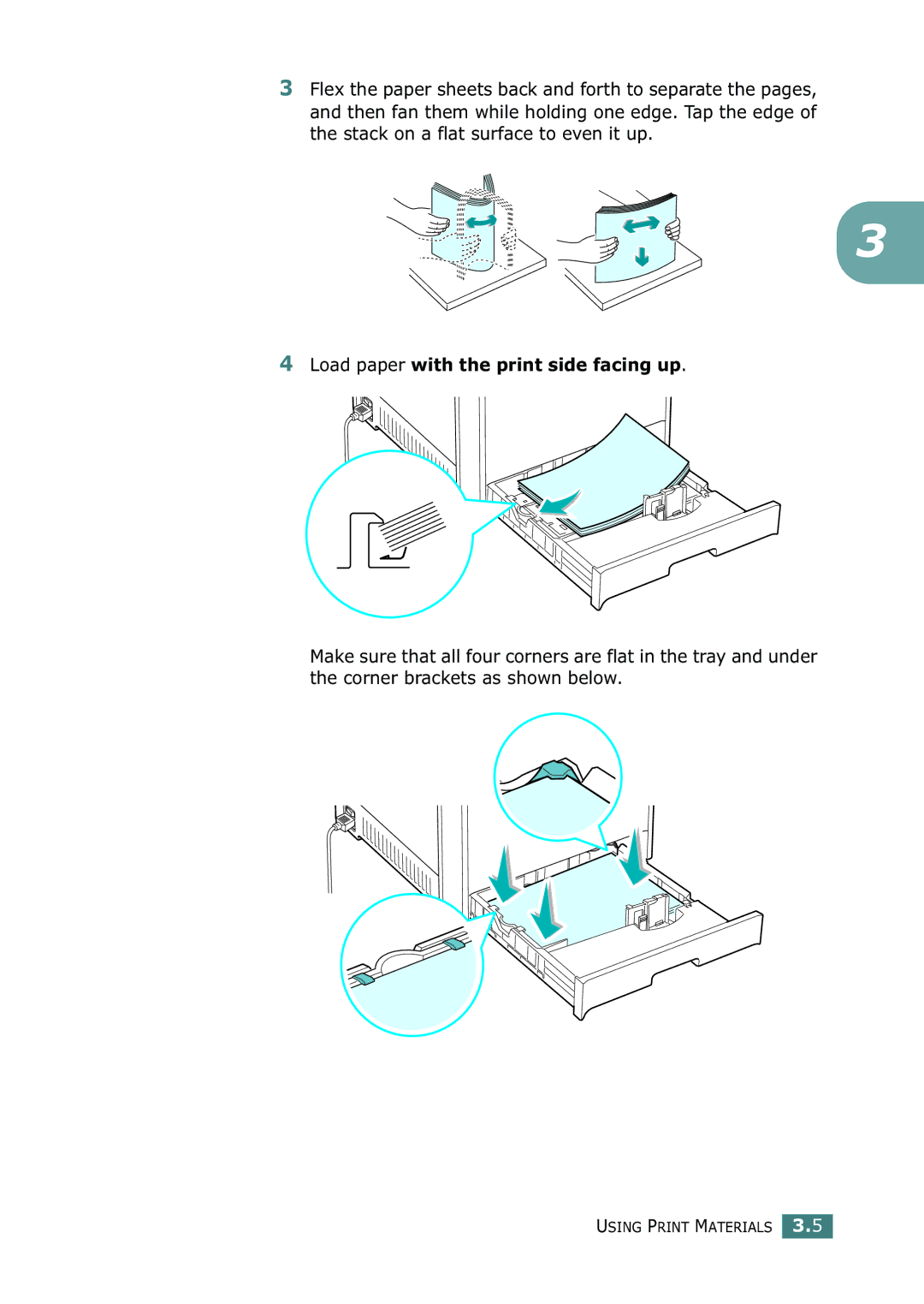 Samsung 500N setup guide Load paper with the print side facing up 