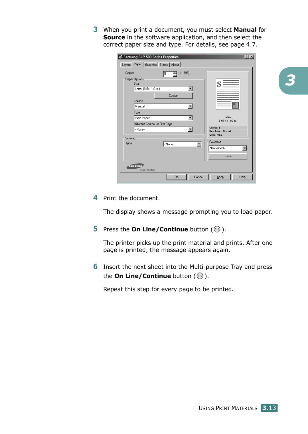 Samsung 500N setup guide Using Print Materials 