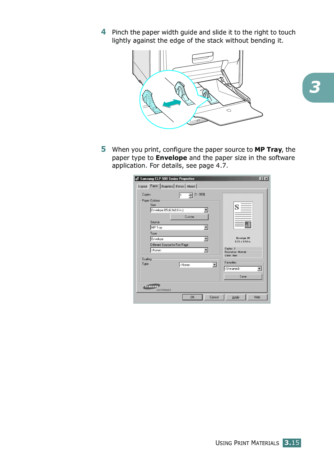 Samsung 500N setup guide Using Print Materials 