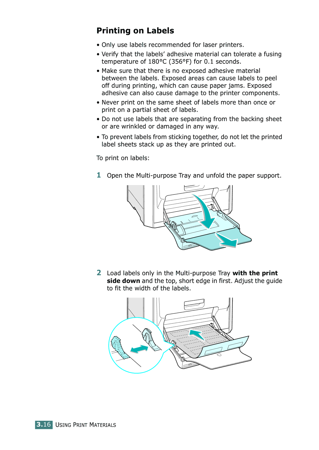 Samsung 500N setup guide Printing on Labels 