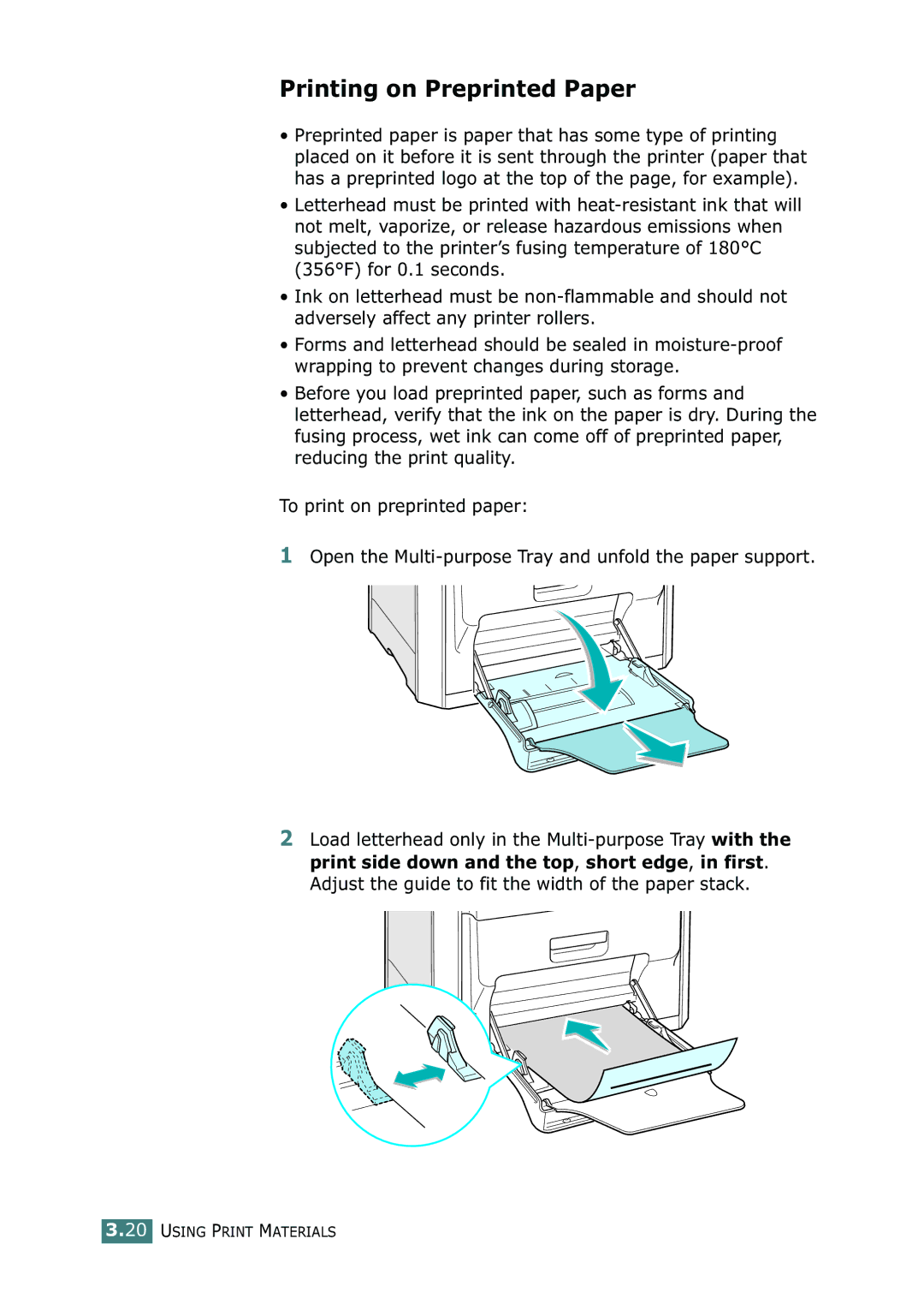 Samsung 500N setup guide Printing on Preprinted Paper 