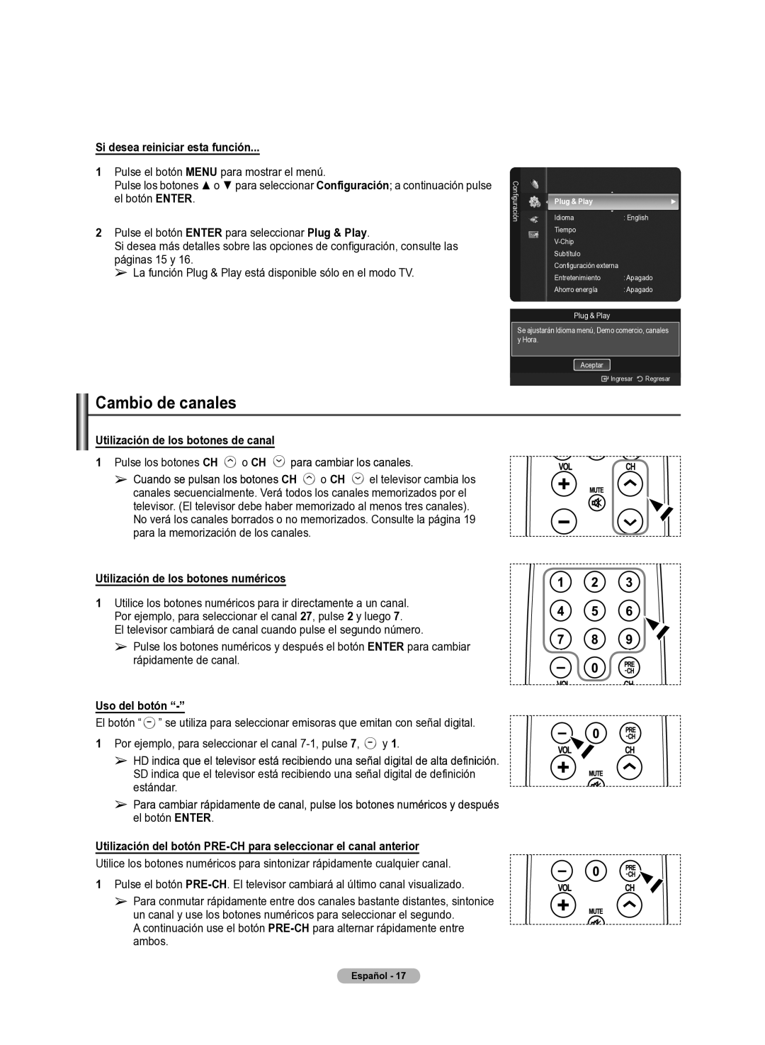 Samsung 510 Cambio de canales, Si desea reiniciar esta función, Utilización de los botones numéricos, Uso del botón 