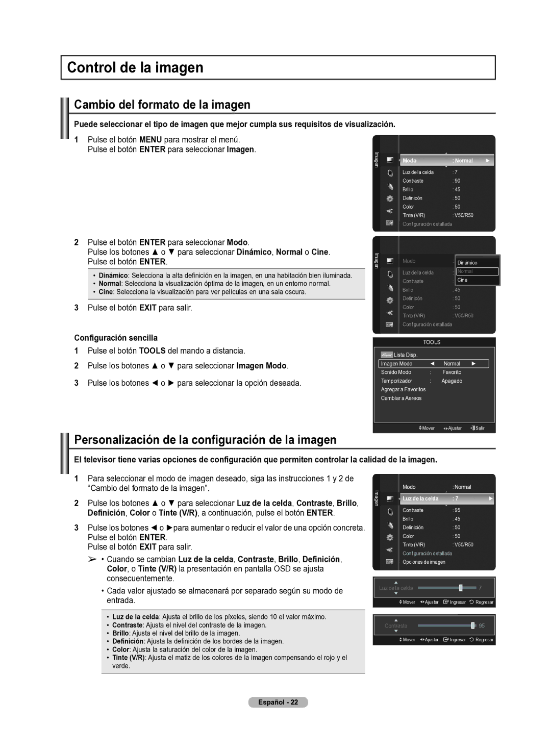 Samsung 510 user manual Control de la imagen, Cambio del formato de la imagen, Modo Normal 