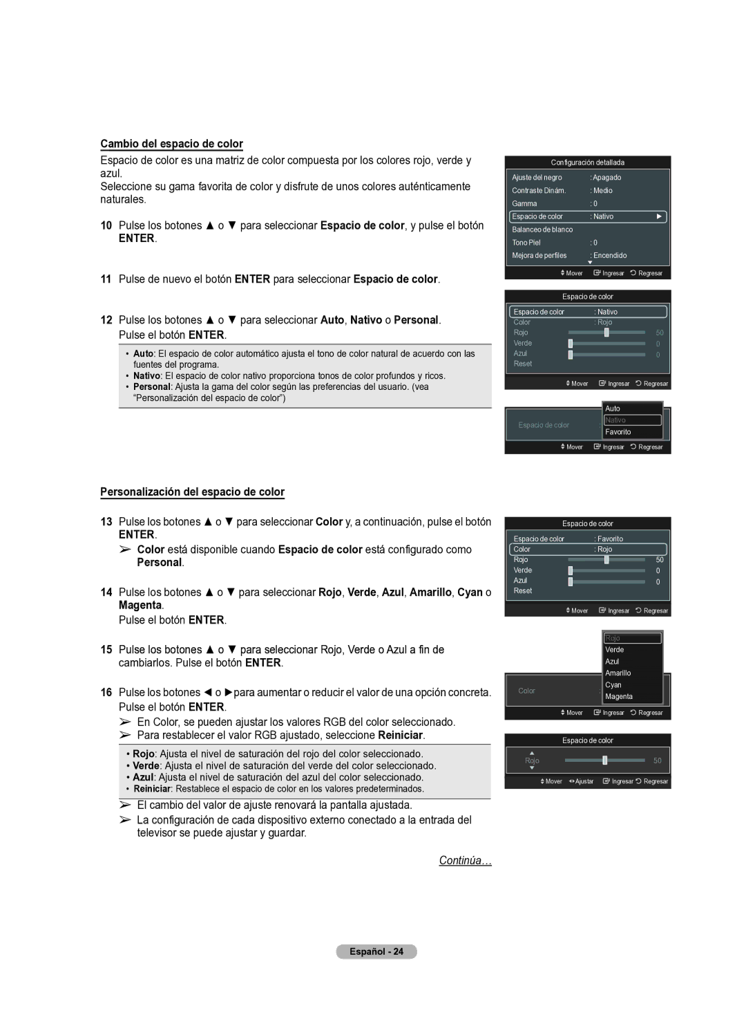 Samsung 510 user manual Cambio del espacio de color, Personalización del espacio de color, Magenta 