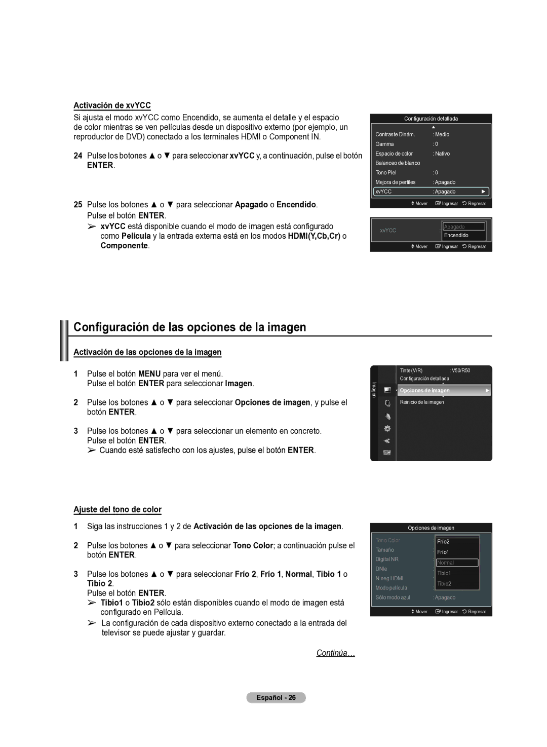 Samsung 510 user manual Configuración de las opciones de la imagen 