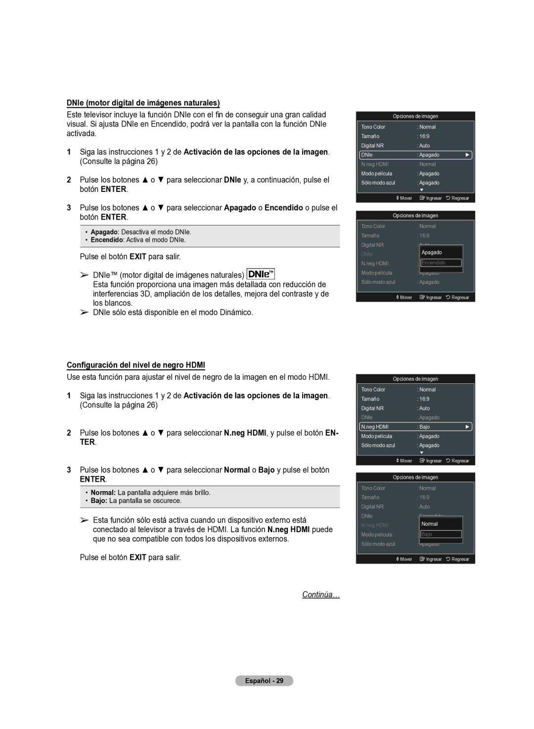 Samsung 510 user manual DNIe motor digital de imágenes naturales, Configuración del nivel de negro Hdmi 