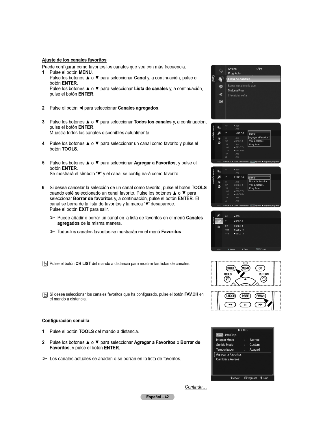 Samsung 510 user manual Ajuste de los canales favoritos, KBS D-2 