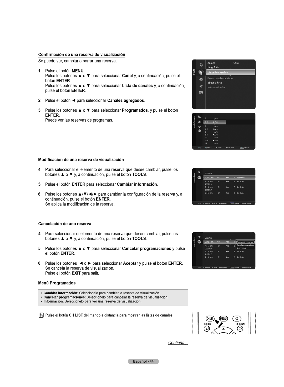 Samsung 510 Confirmación de una reserva de visualización, Puede ver las reservas de programas, Cancelación de una reserva 