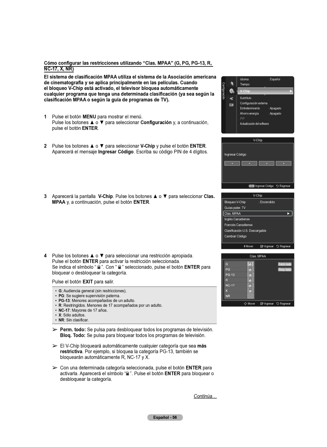 Samsung 510 user manual Chip Bloqueo V-Chip 