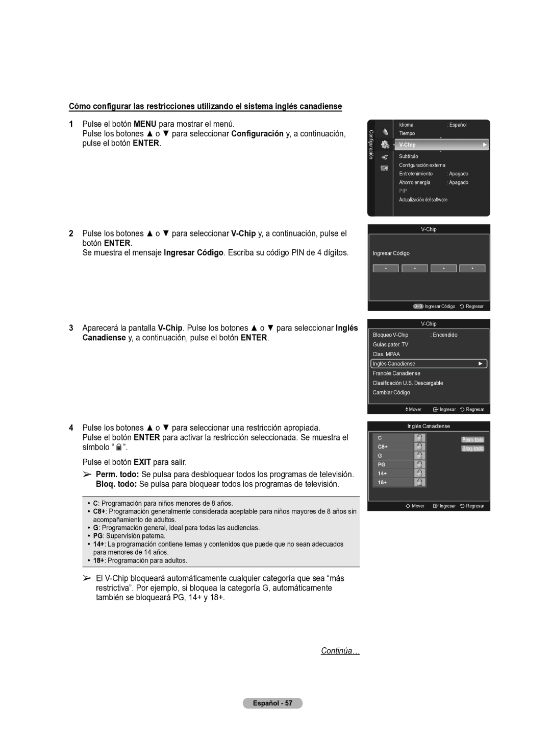 Samsung 510 user manual Inglés Canadiense Perm. todo Bloq. todo 