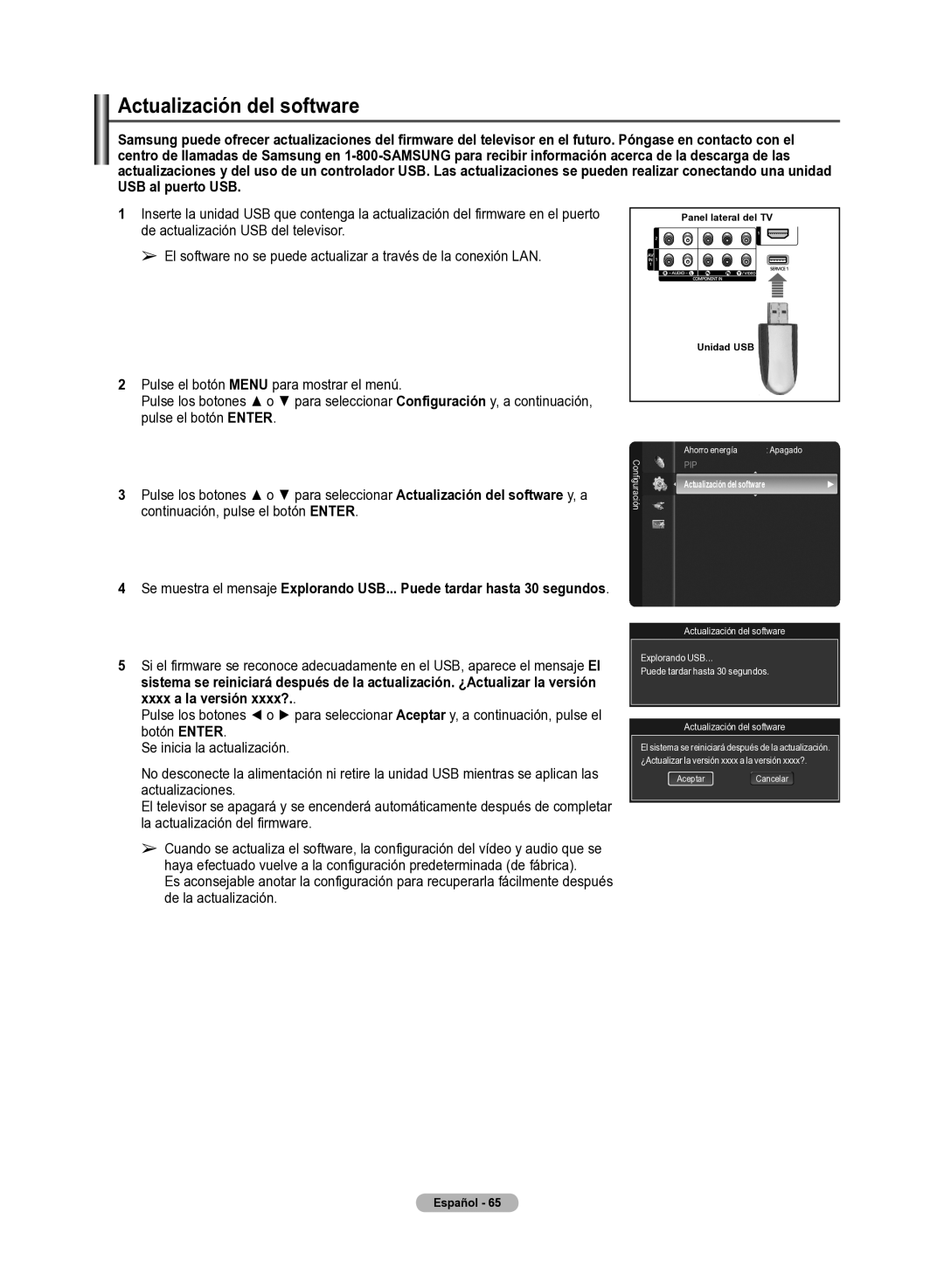 Samsung 510 user manual Actualización del software, Continuación, pulse el botón Enter 