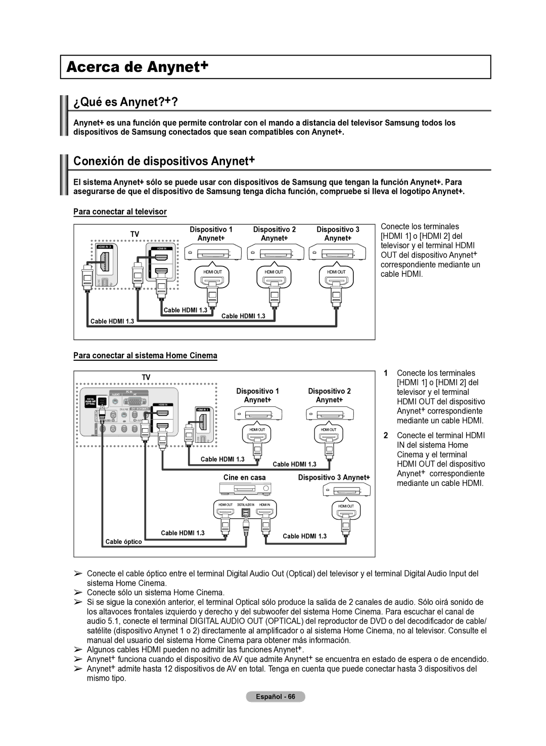 Samsung 510 user manual ¿Qué es Anynet?+?, Conexión de dispositivos Anynet+, Para conectar al televisor 