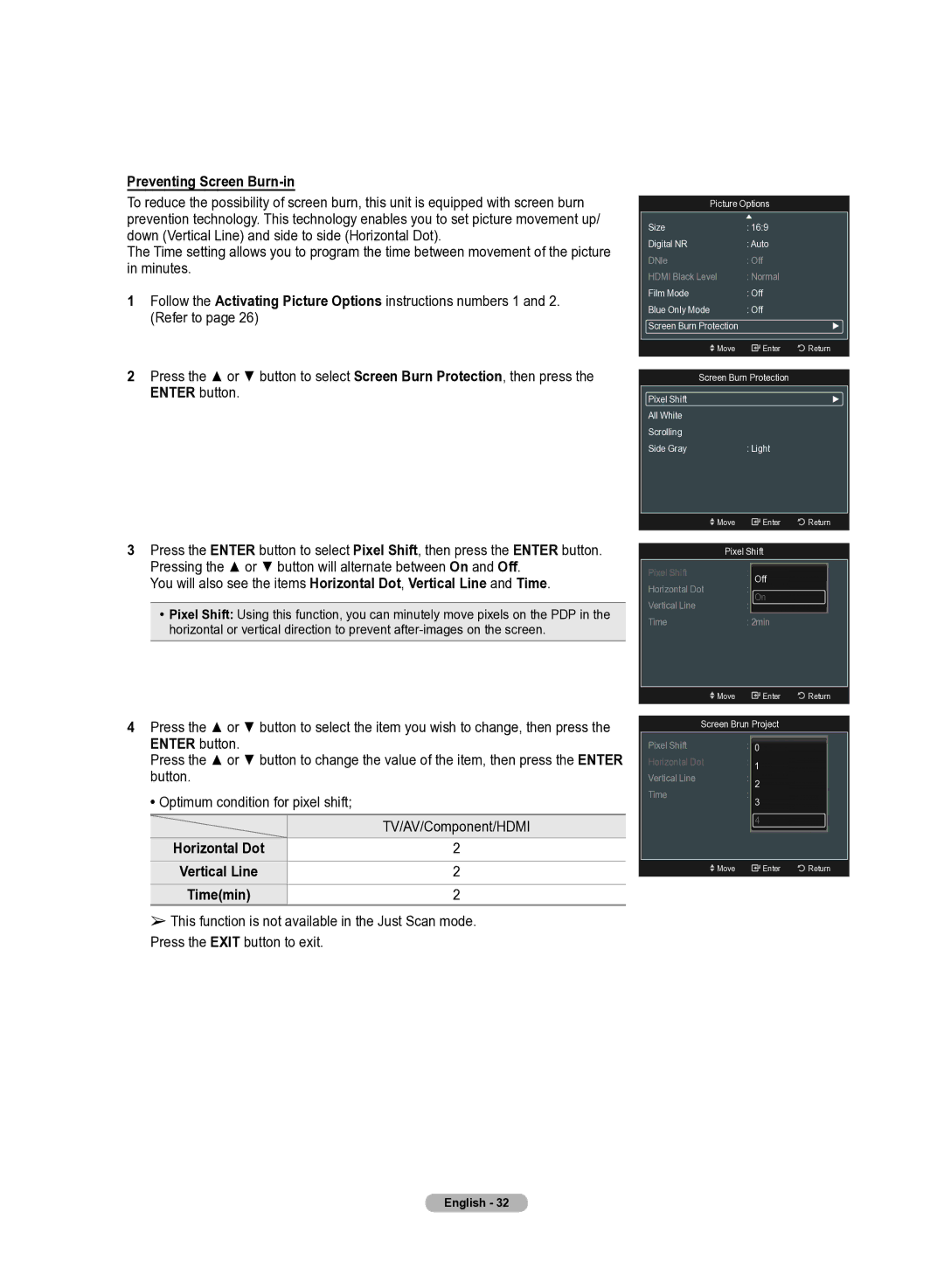 Samsung 510 user manual Preventing Screen Burn-in, TV/AV/Component/HDMI 