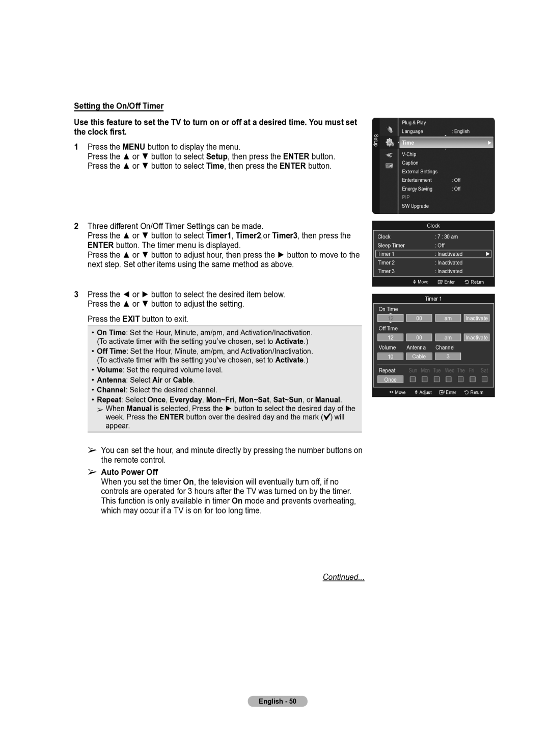 Samsung 510 user manual Auto Power Off, Antenna Select Air or Cable 