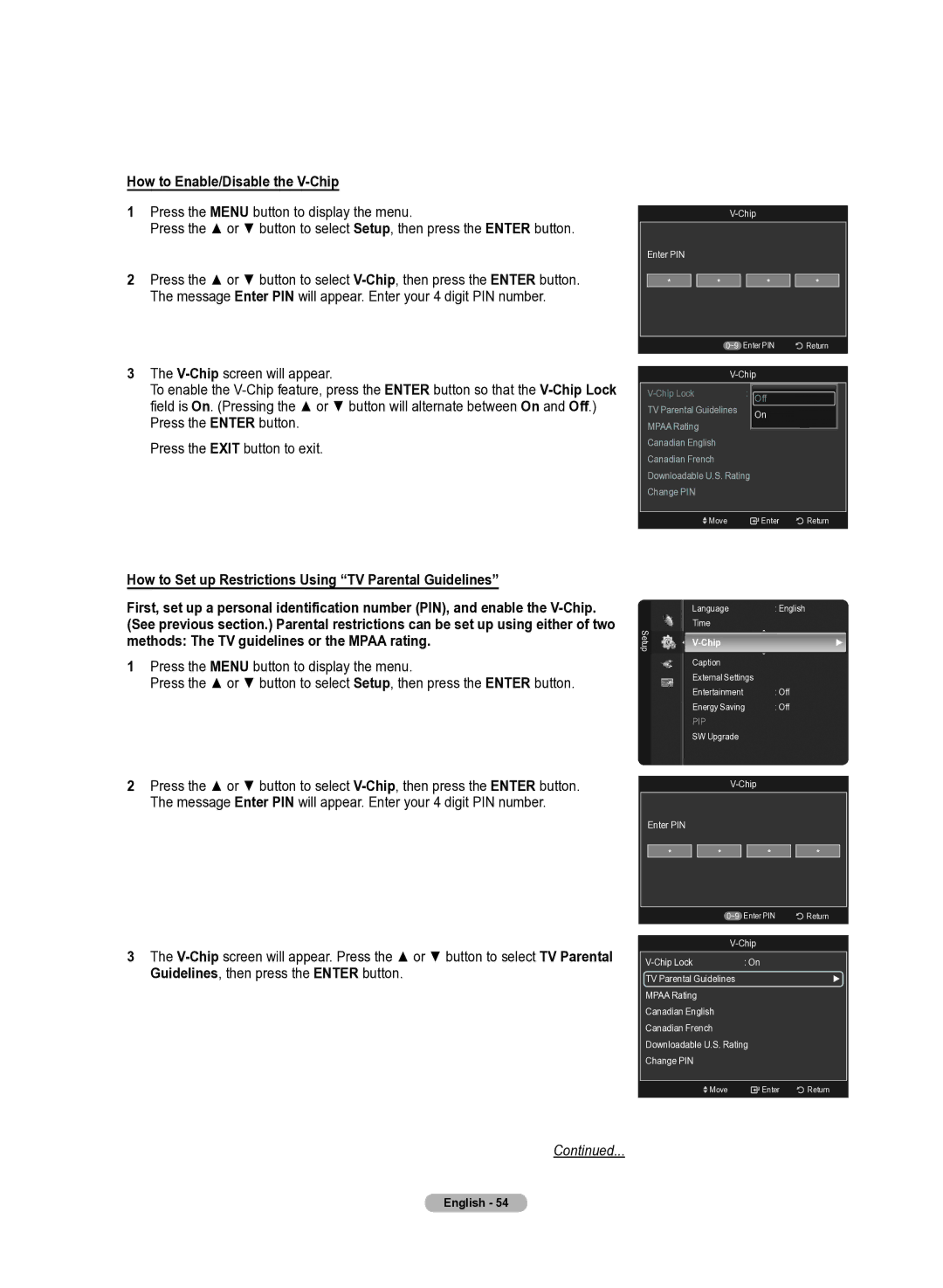 Samsung 510 user manual How to Enable/Disable the V-Chip 