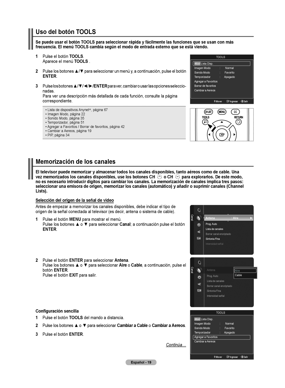 Samsung 510 user manual Enter, Selección del origen de la señal de vídeo, Configuración sencillla, Continúa…, Español 