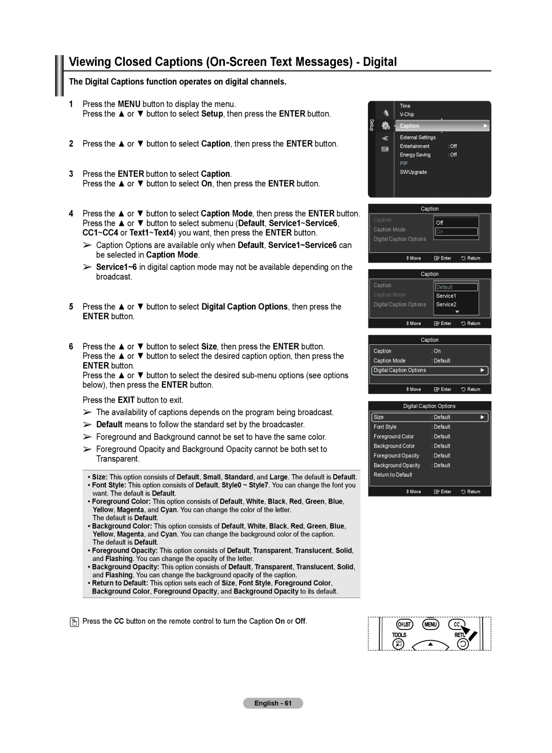 Samsung 510 user manual Viewing Closed Captions On-Screen Text Messages - Digital 
