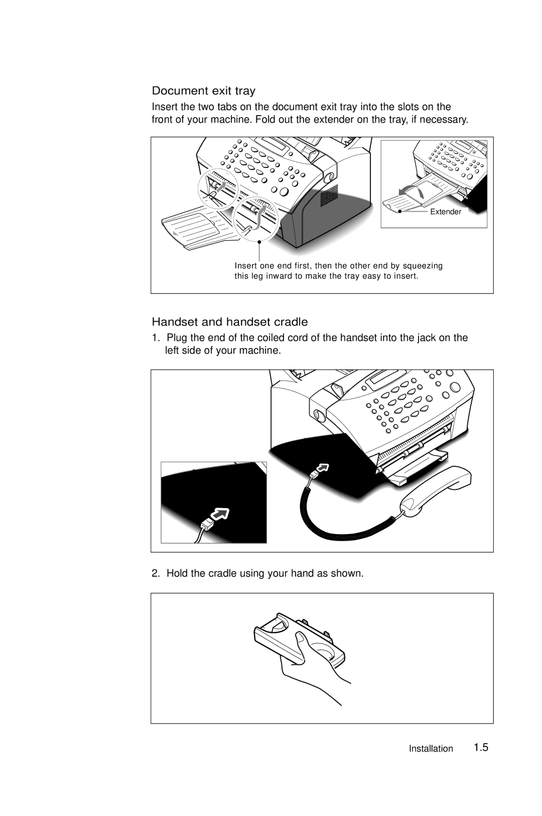 Samsung 5100 manual Document exit tray, Handset and handset cradle 