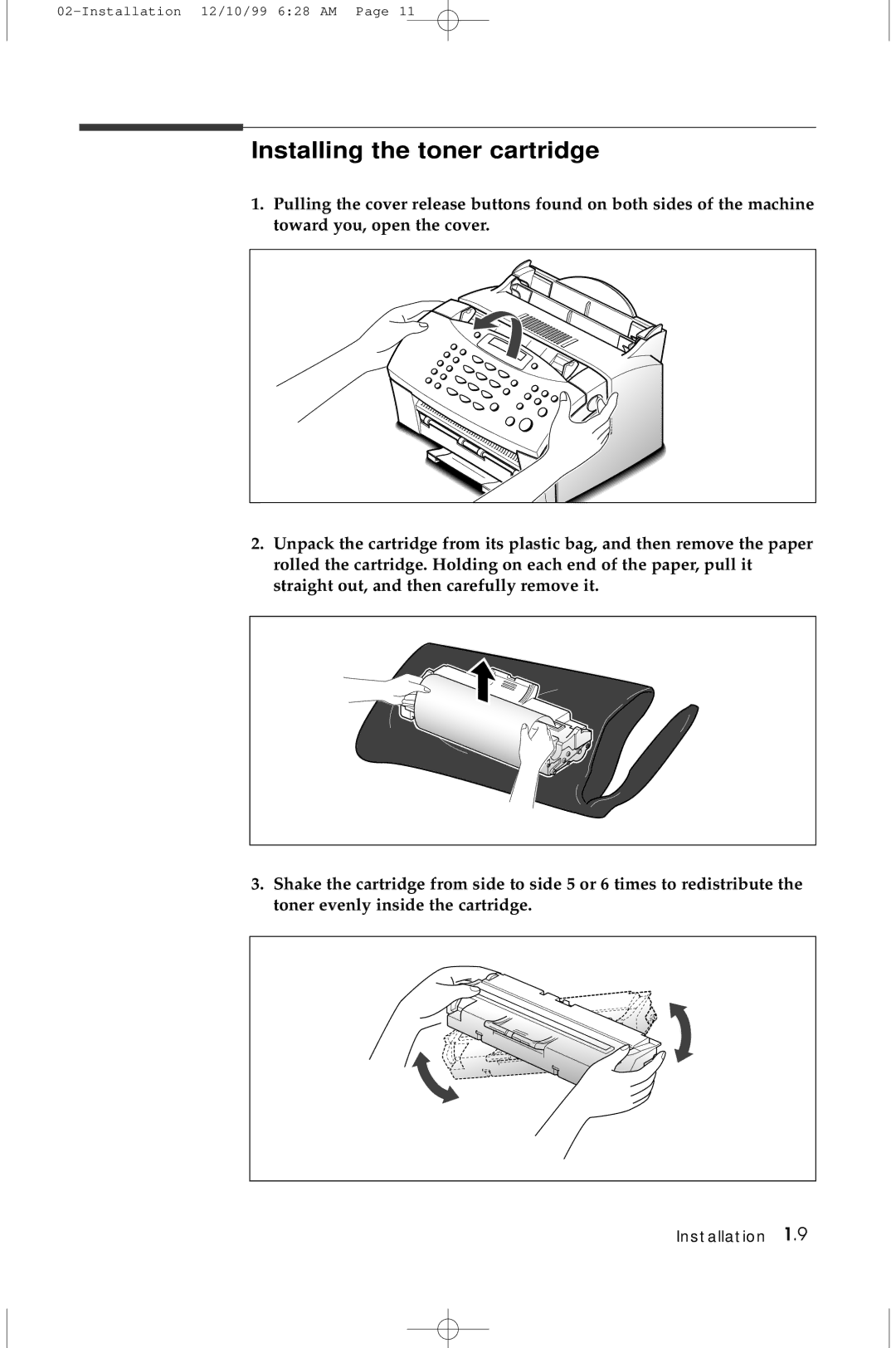 Samsung 5100 manual Installing the toner cartridge 