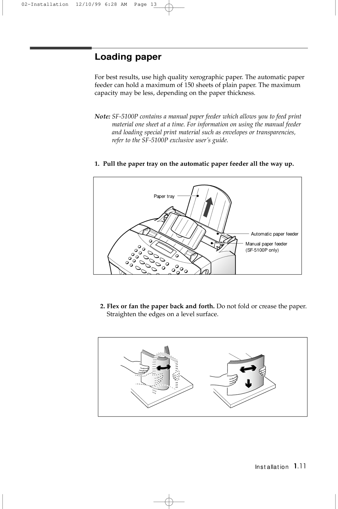 Samsung 5100 manual Loading paper 