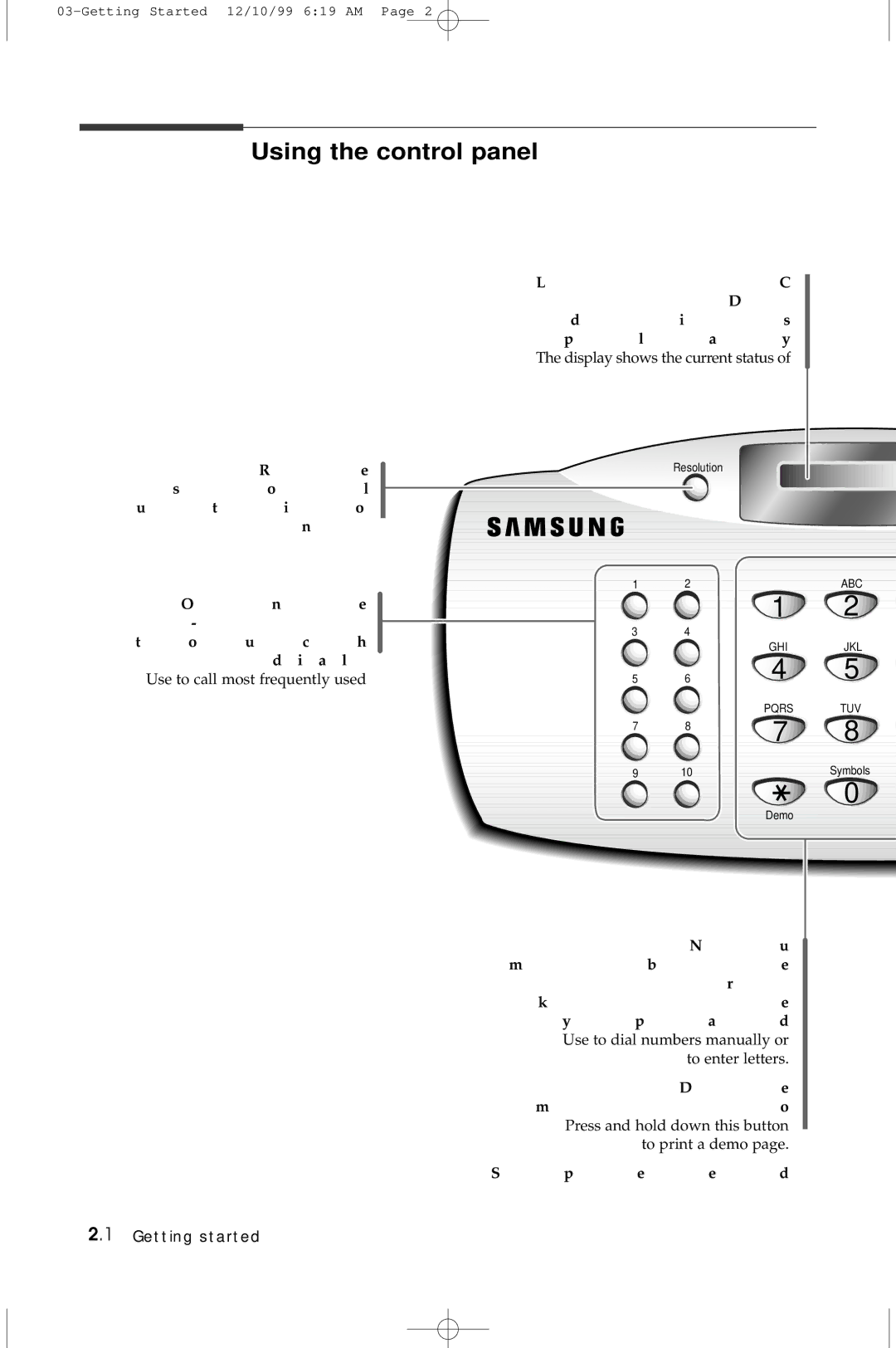 Samsung 5100 manual Using the control panel 