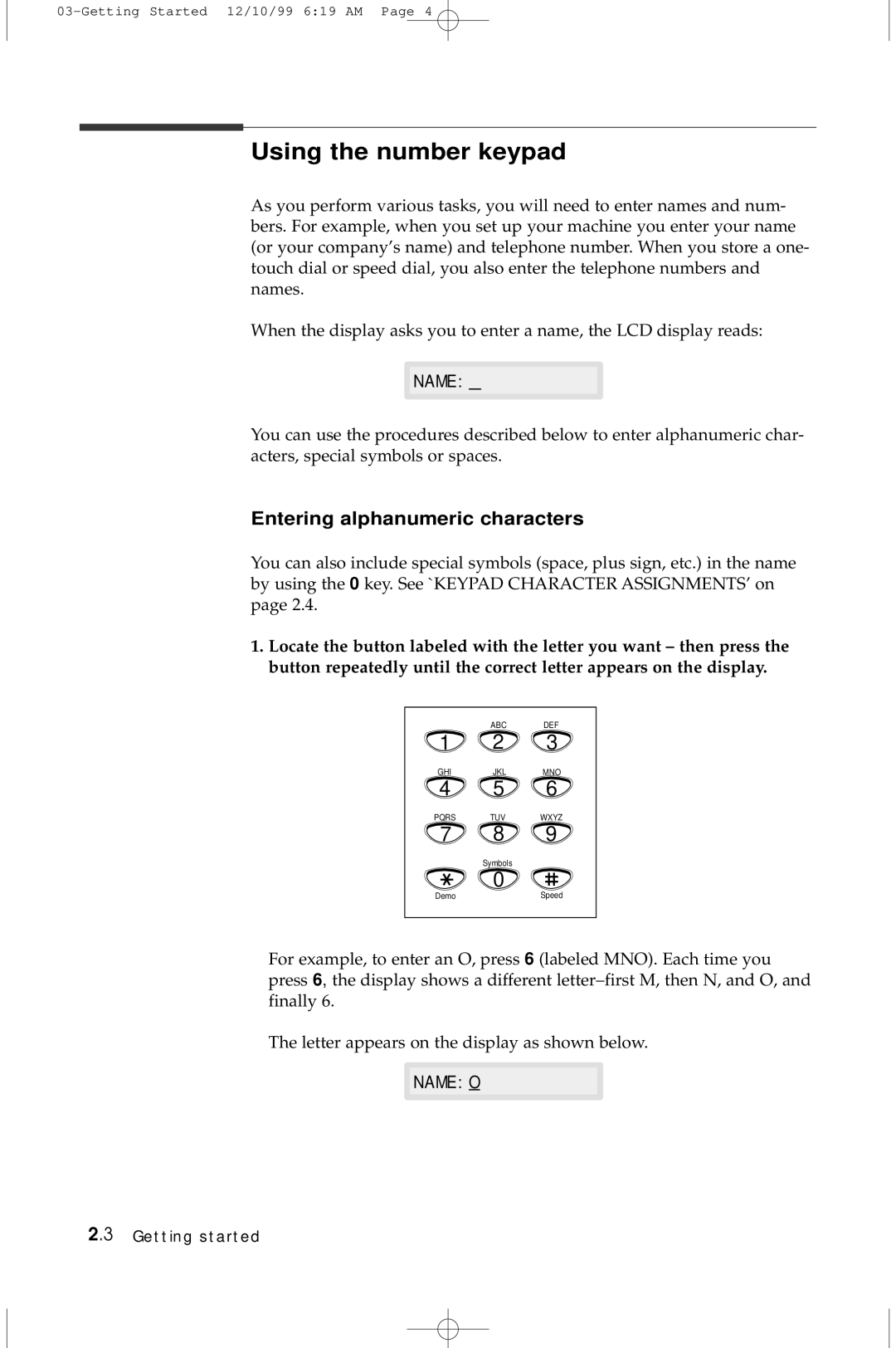 Samsung 5100 manual Using the number keypad, Entering alphanumeric characters 