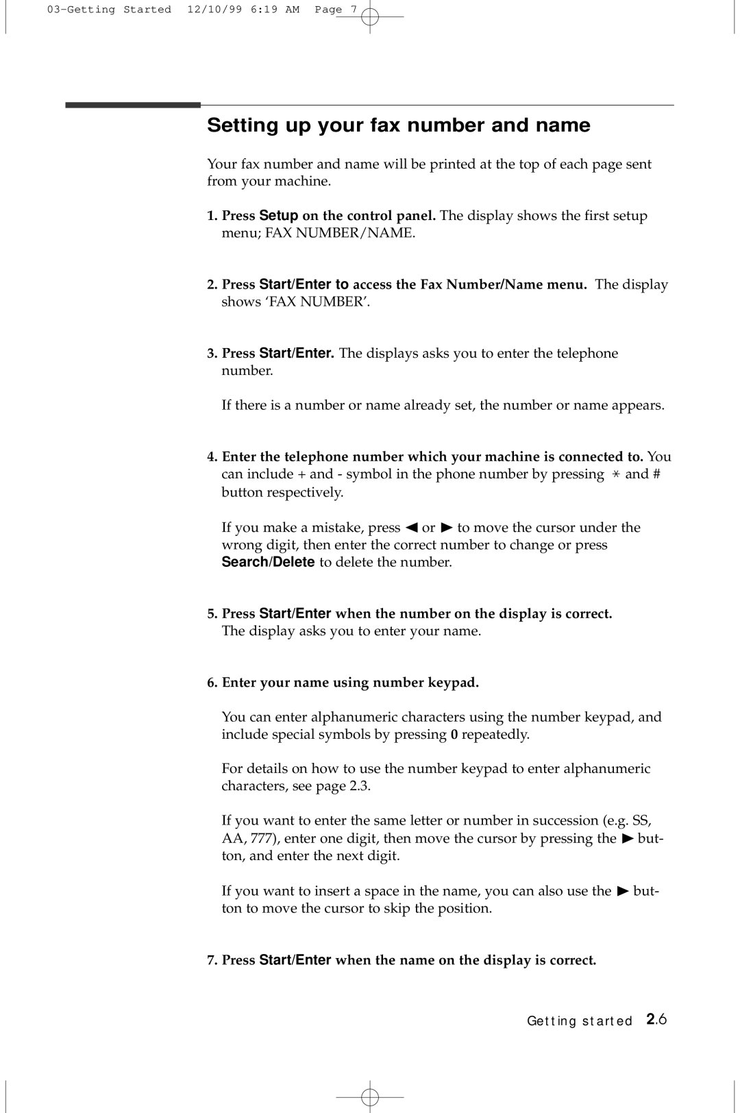 Samsung 5100 manual Setting up your fax number and name, Press Start/Enter when the name on the display is correct 