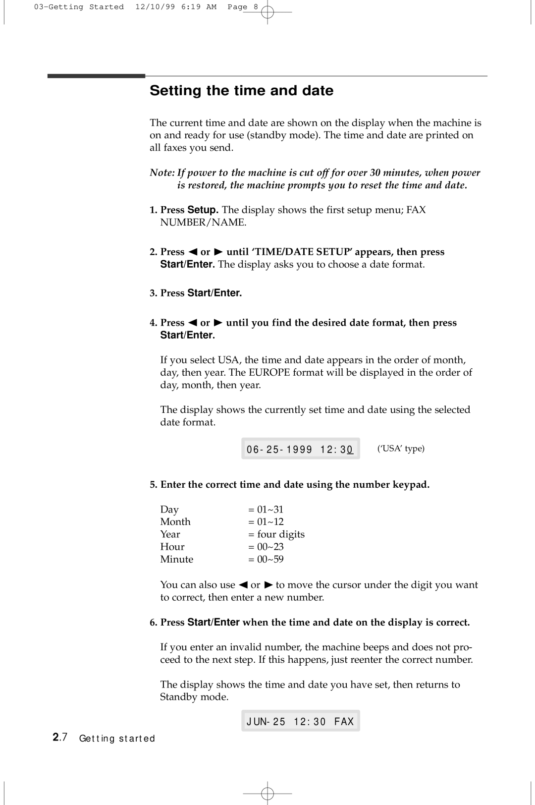 Samsung 5100 manual Setting the time and date, Press !or ❿ until ‘TIME/DATE SETUP’ appears, then press 