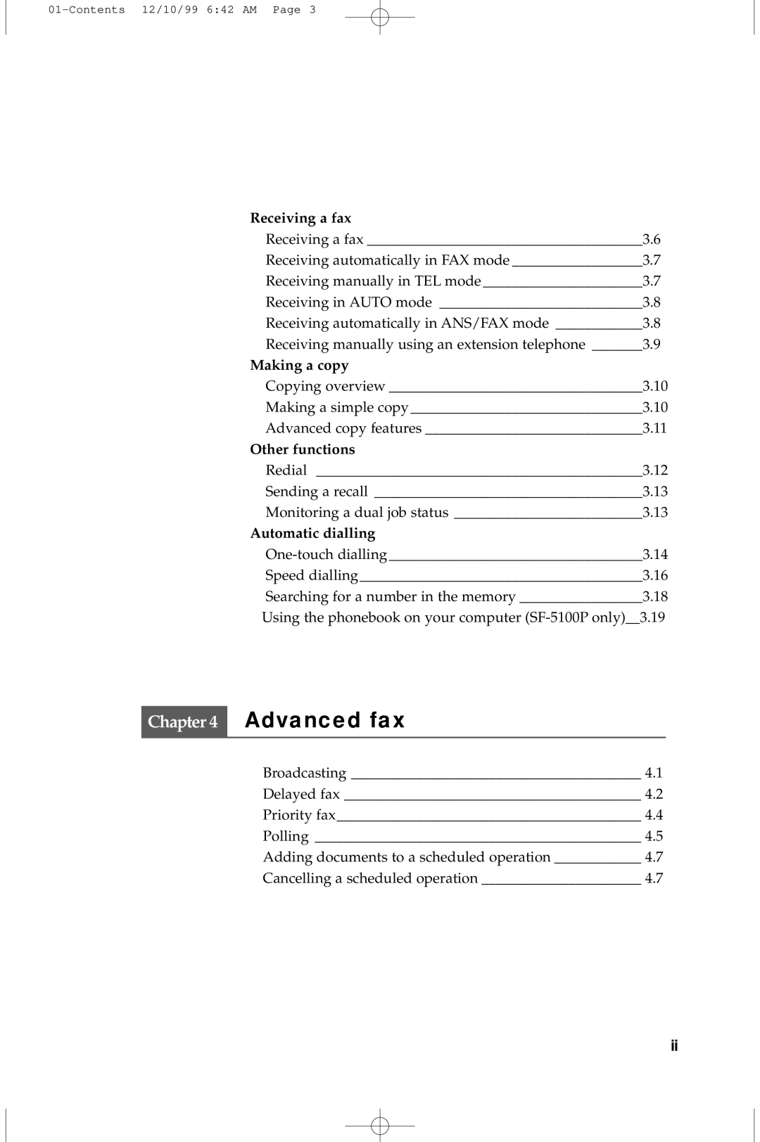 Samsung 5100 manual Receiving a fax, Making a copy, Other functions, Automatic dialling 