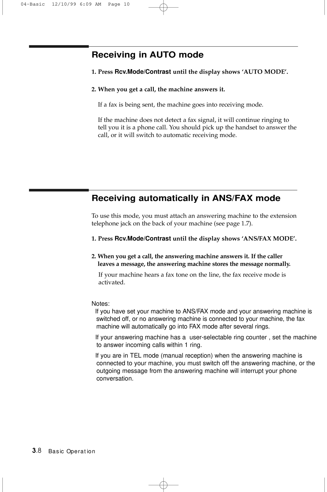 Samsung 5100 manual Receiving in Auto mode, Receiving automatically in ANS/FAX mode 