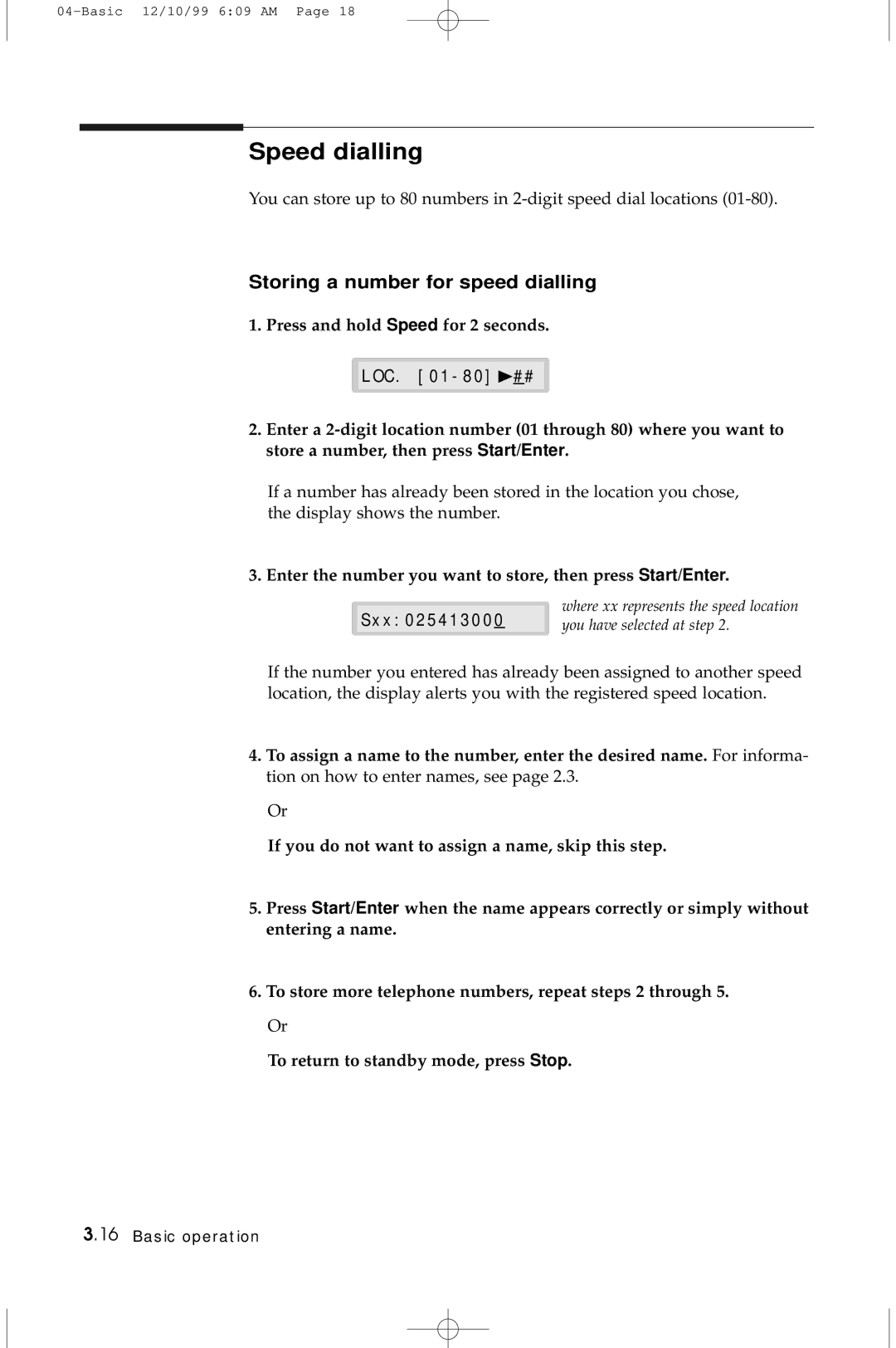 Samsung 5100 manual Speed dialling, Storing a number for speed dialling, Press and hold Speed for 2 seconds 