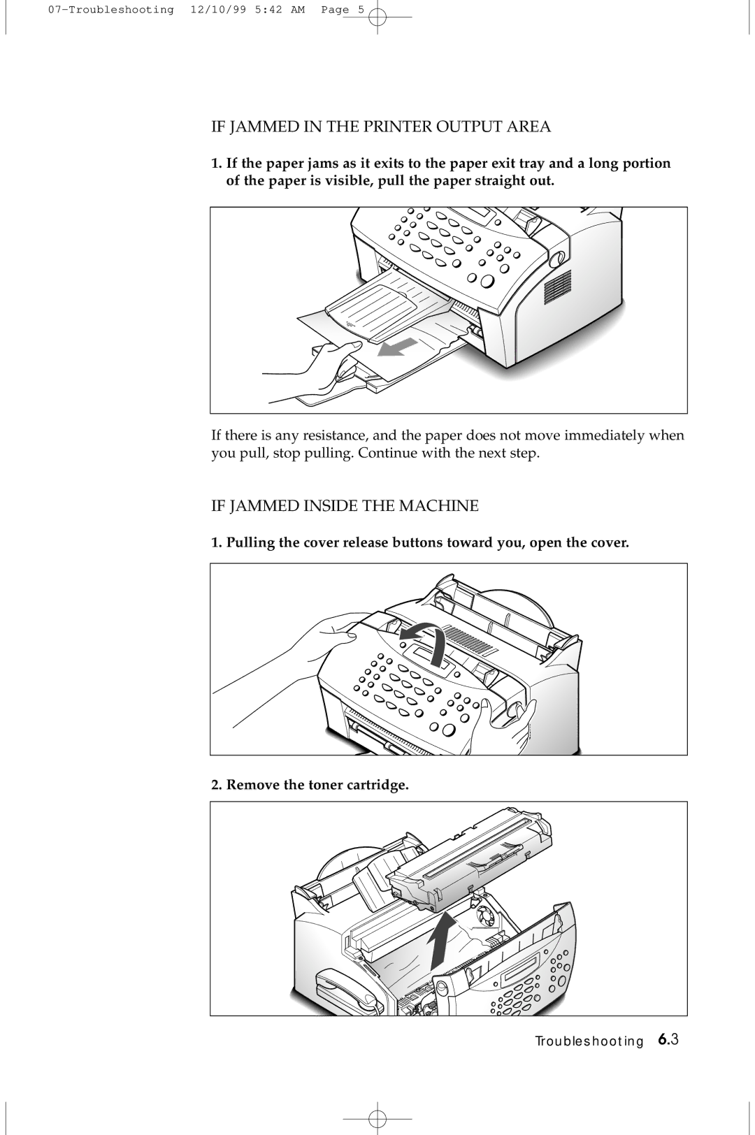 Samsung 5100 manual If Jammed in the Printer Output Area 