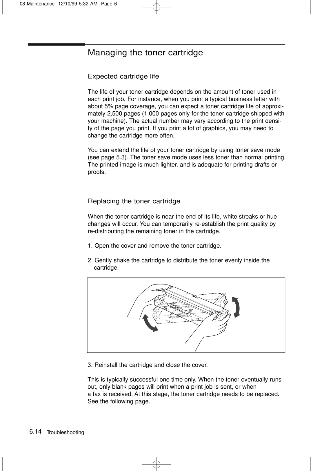 Samsung 5100 manual Managing the toner cartridge, Expected cartridge life, Replacing the toner cartridge 