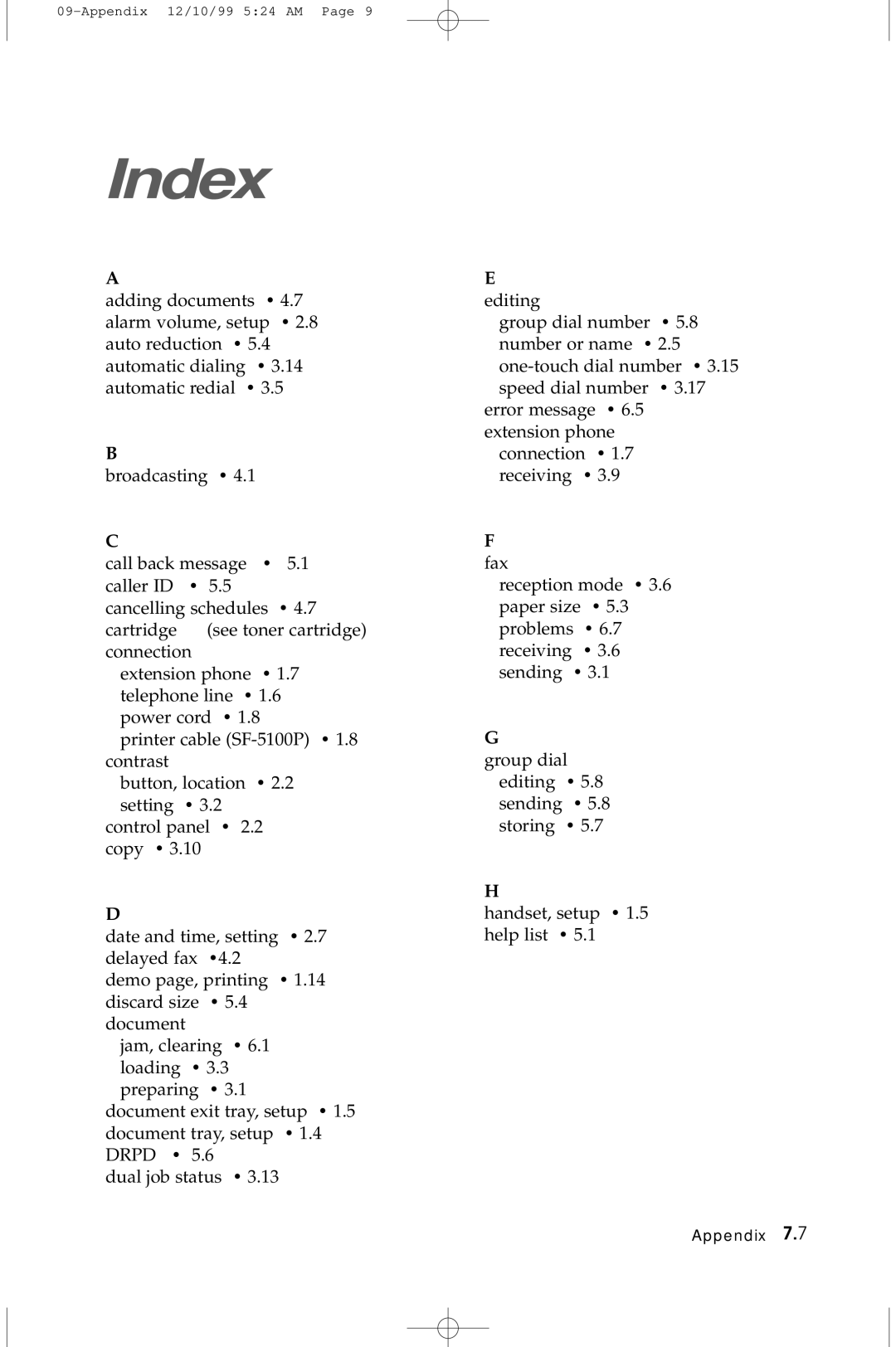 Samsung 5100 manual Index 