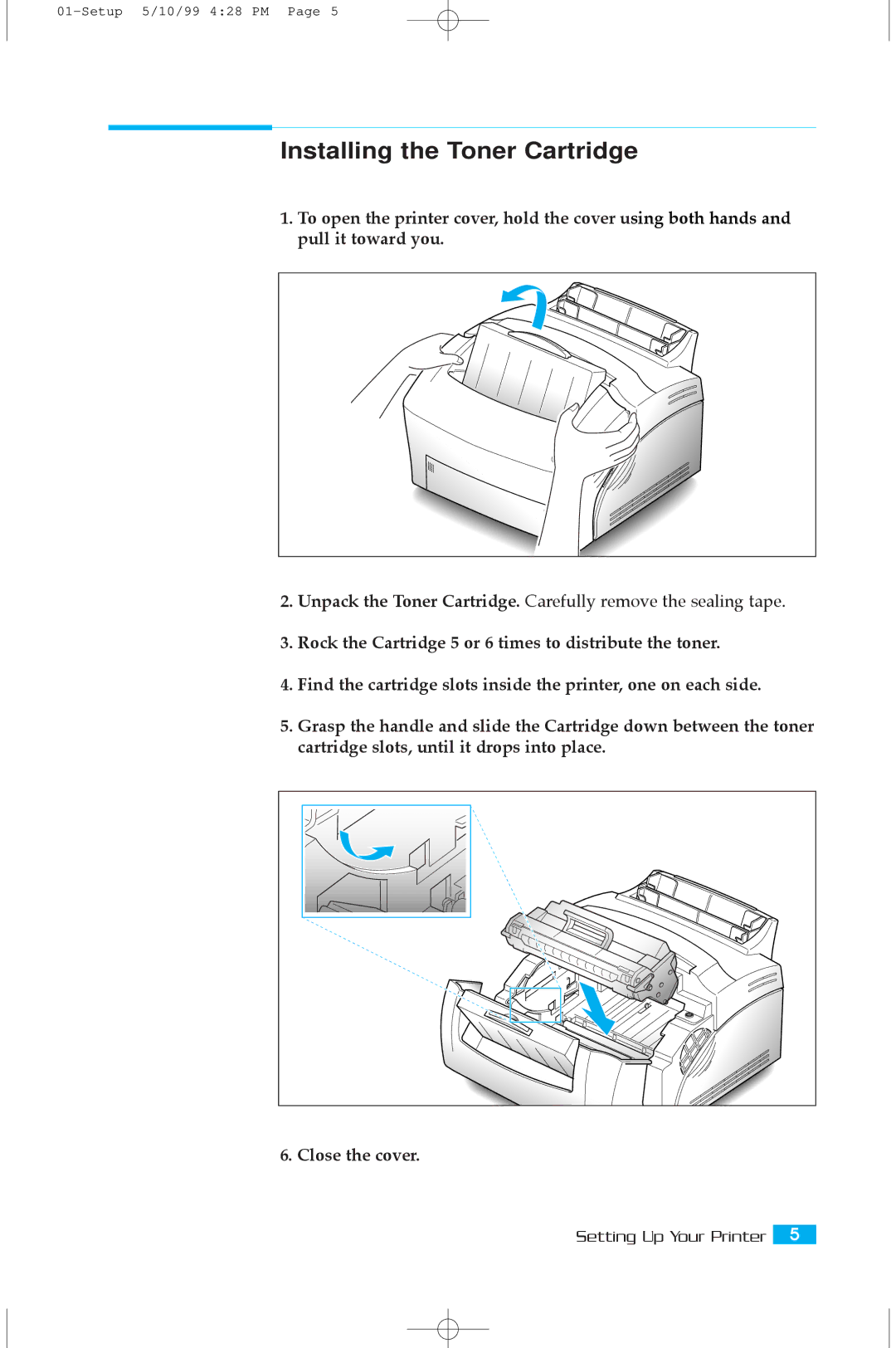 Samsung 5100A user manual Installing the Toner Cartridge 