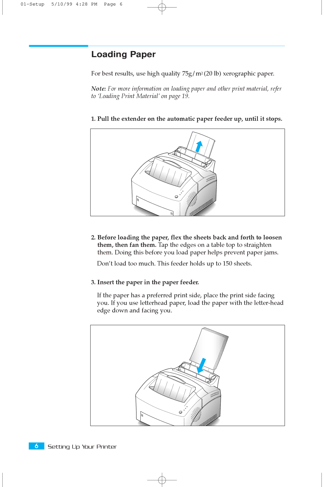 Samsung 5100A user manual Loading Paper, Insert the paper in the paper feeder 