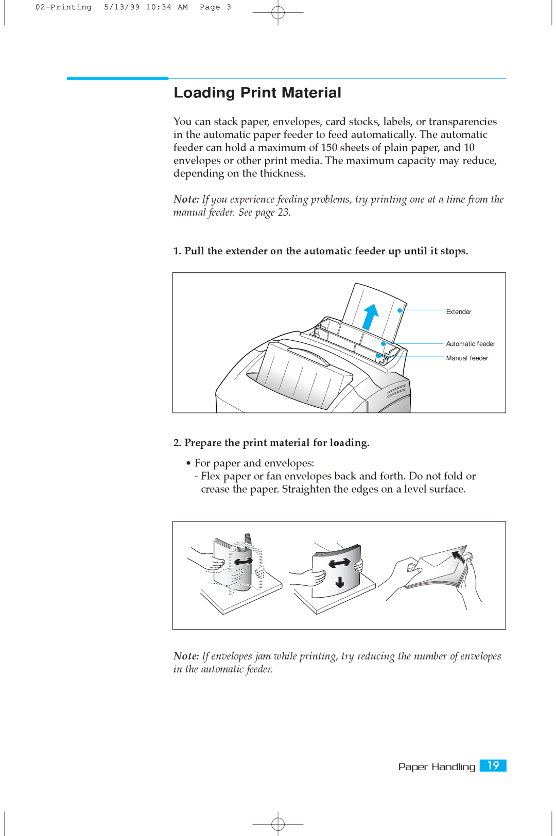 Samsung 5100A user manual Loading Print Material, Pull the extender on the automatic feeder up until it stops 