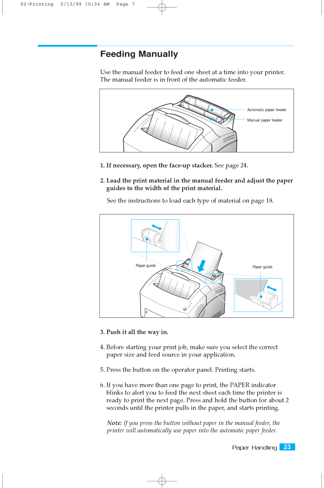 Samsung 5100A user manual Feeding Manually, Push it all the way 