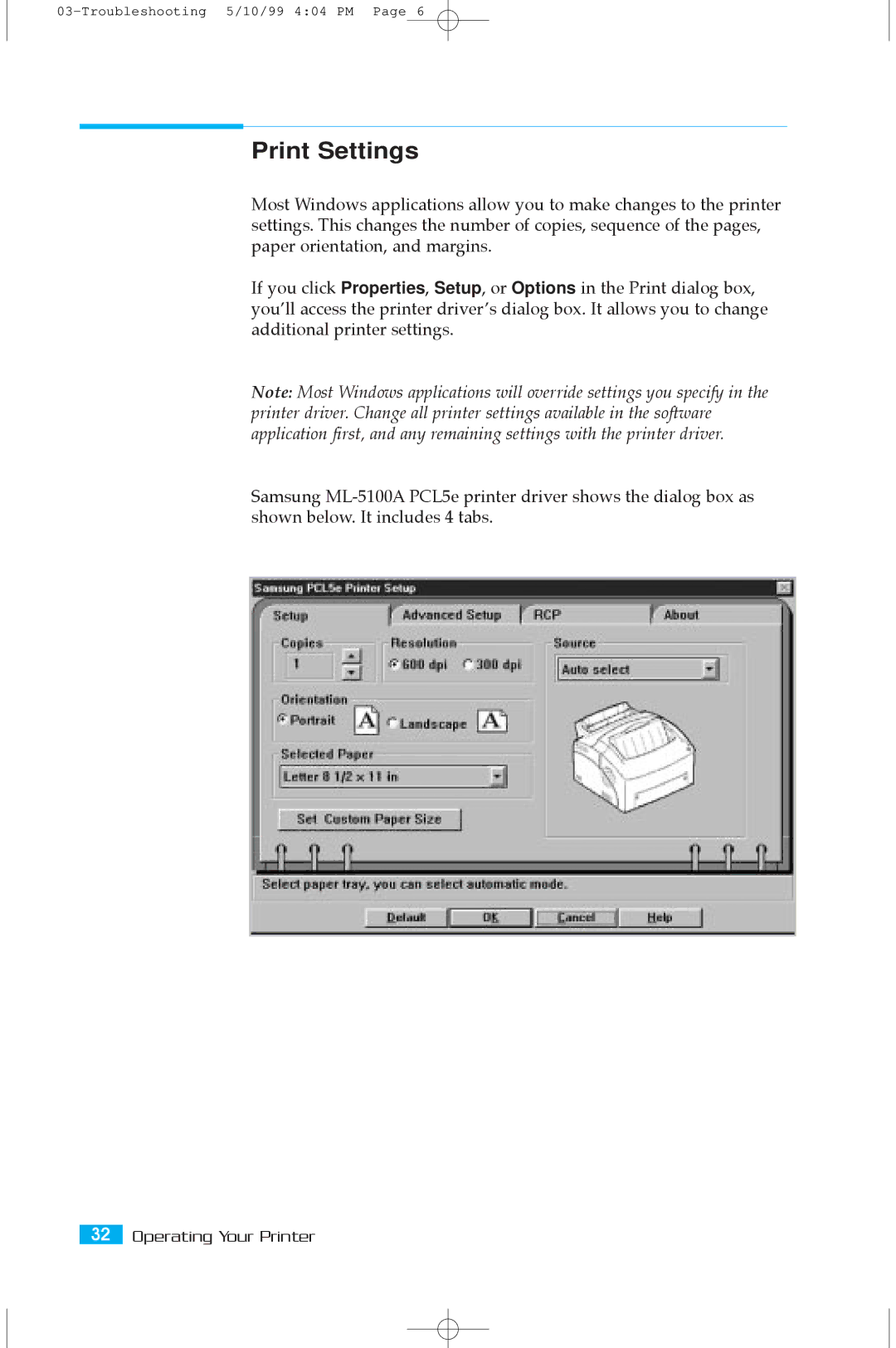 Samsung 5100A user manual Print Settings 